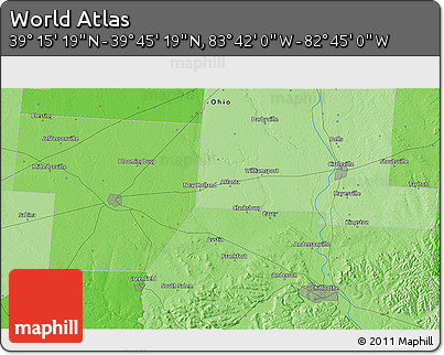 Political 3D Map of the Area around 39° 30' 19" N, 83° 13' 29" W