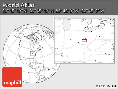 Blank Location Map of the Area around 39° 30' 19" N, 83° 13' 29" W