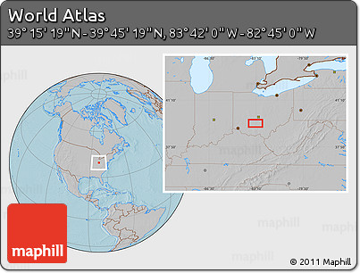 Gray Location Map of the Area around 39° 30' 19" N, 83° 13' 29" W, hill shading