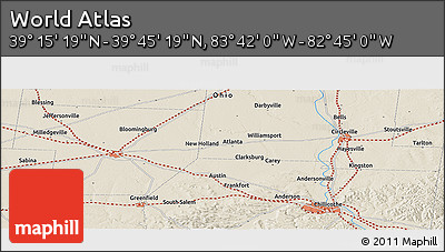 Shaded Relief Panoramic Map of the Area around 39° 30' 19" N, 83° 13' 29" W