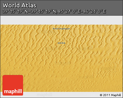 Physical 3D Map of the Area around 39° 30' 19" N, 85° 55' 30" E