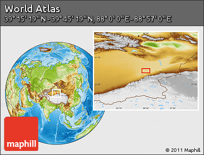 Physical Location Map of the Area around 39° 30' 19" N, 88° 28' 29" E