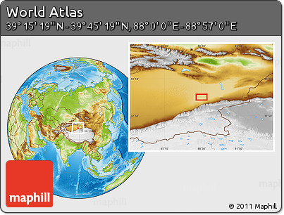 Physical Location Map of the Area around 39° 30' 19" N, 88° 28' 29" E