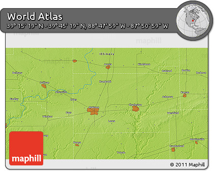 Physical 3D Map of the Area around 39° 30' 19" N, 88° 19' 29" W