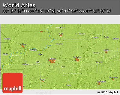 Physical 3D Map of the Area around 39° 30' 19" N, 88° 19' 29" W
