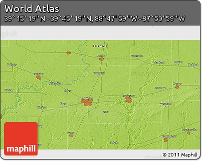 Physical 3D Map of the Area around 39° 30' 19" N, 88° 19' 29" W