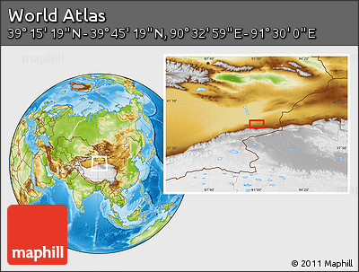 Physical Location Map of the Area around 39° 30' 19" N, 91° 1' 30" E