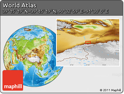 Physical Location Map of the Area around 39° 30' 19" N, 91° 1' 30" E