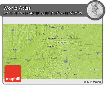 Physical 3D Map of the Area around 39° 30' 19" N, 92° 34' 29" W