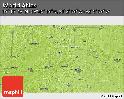 Physical 3D Map of the Area around 39° 30' 19" N, 92° 34' 29" W