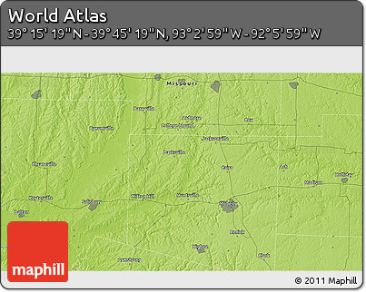 Physical 3D Map of the Area around 39° 30' 19" N, 92° 34' 29" W