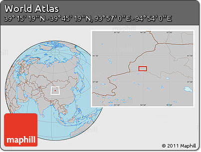 Gray Location Map of the Area around 39° 30' 19" N, 94° 25' 30" E