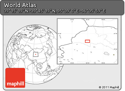 Blank Location Map of the Area around 39° 30' 19" N, 96° 7' 30" E
