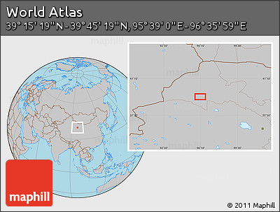 Gray Location Map of the Area around 39° 30' 19" N, 96° 7' 30" E