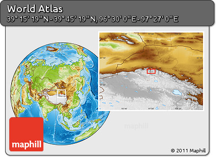 Physical Location Map of the Area around 39° 30' 19" N, 96° 58' 29" E