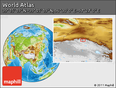 Physical Location Map of the Area around 39° 30' 19" N, 96° 58' 29" E
