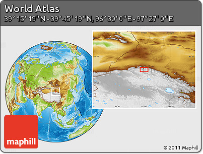 Physical Location Map of the Area around 39° 30' 19" N, 96° 58' 29" E