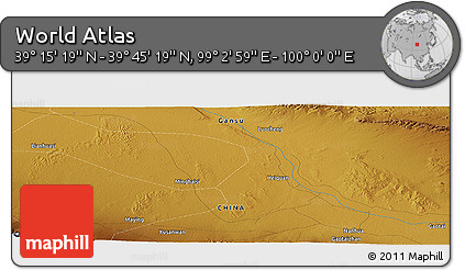 Physical Panoramic Map of the Area around 39° 30' 19" N, 99° 31' 30" E