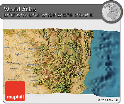 Satellite 3D Map of the Area around 39° 30' 19" N, 9° 25' 30" E
