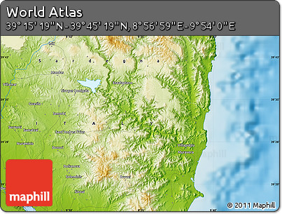 Physical Map of the Area around 39° 30' 19" N, 9° 25' 30" E