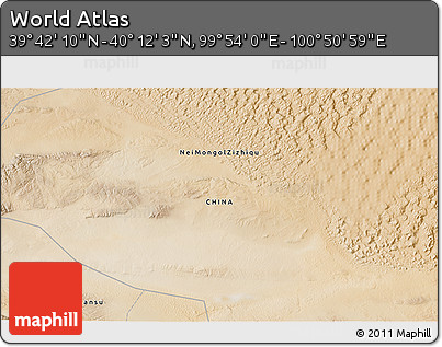 Satellite 3D Map of the Area around 39° 57' 6" N, 100° 22' 30" E