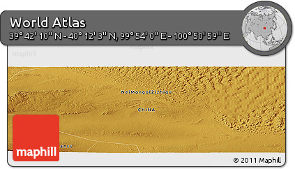 Physical Panoramic Map of the Area around 39° 57' 6" N, 100° 22' 30" E