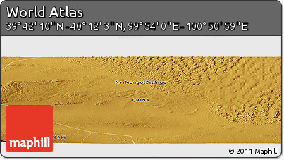 Physical Panoramic Map of the Area around 39° 57' 6" N, 100° 22' 30" E
