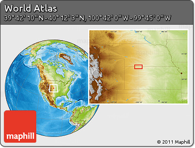 Physical Location Map of the Area around 39° 57' 6" N, 100° 13' 29" W