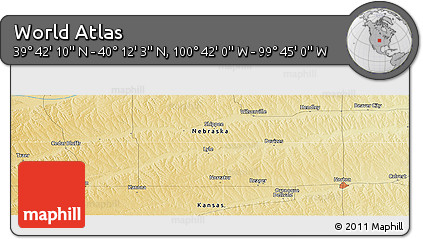 Physical Panoramic Map of the Area around 39° 57' 6" N, 100° 13' 29" W