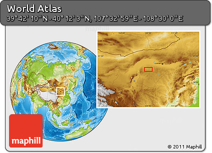 Physical Location Map of the Area around 39° 57' 6" N, 108° 1' 30" E