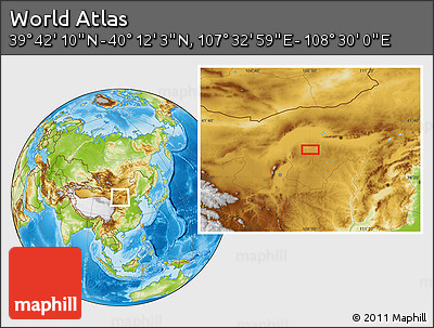Physical Location Map of the Area around 39° 57' 6" N, 108° 1' 30" E