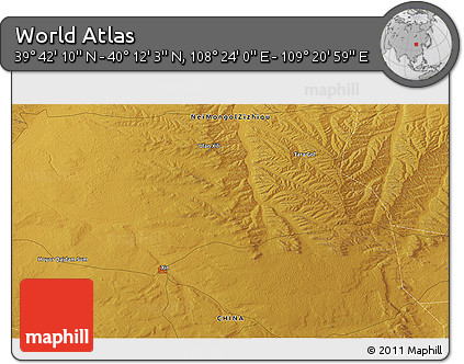 Physical 3D Map of the Area around 39° 57' 6" N, 108° 52' 30" E