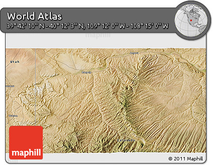 Satellite 3D Map of the Area around 39° 57' 6" N, 108° 43' 29" W