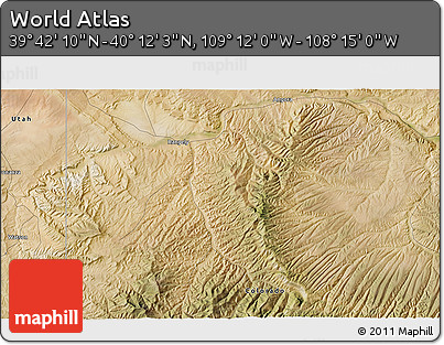 Satellite 3D Map of the Area around 39° 57' 6" N, 108° 43' 29" W