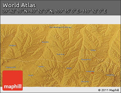Physical 3D Map of the Area around 39° 57' 6" N, 109° 43' 29" E
