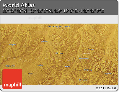 Physical 3D Map of the Area around 39° 57' 6" N, 109° 43' 29" E