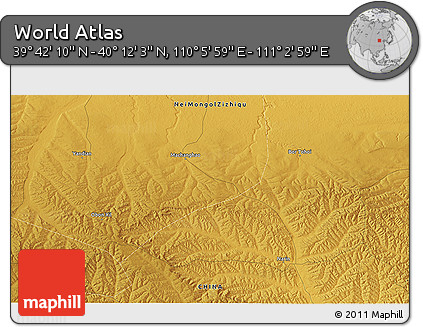 Physical 3D Map of the Area around 39° 57' 6" N, 110° 34' 29" E