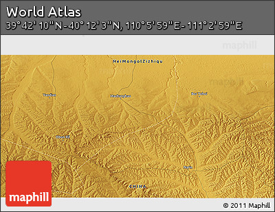 Physical 3D Map of the Area around 39° 57' 6" N, 110° 34' 29" E