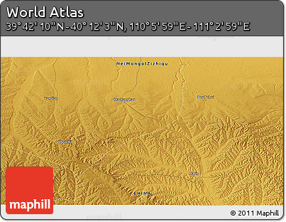 Physical 3D Map of the Area around 39° 57' 6" N, 110° 34' 29" E