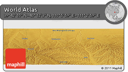Physical Panoramic Map of the Area around 39° 57' 6" N, 110° 34' 29" E