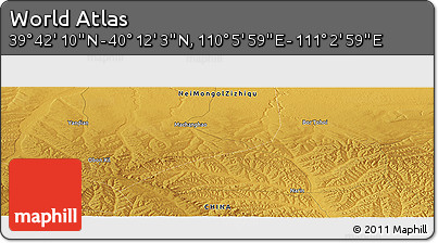 Physical Panoramic Map of the Area around 39° 57' 6" N, 110° 34' 29" E