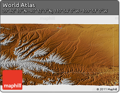 Physical 3D Map of the Area around 39° 57' 6" N, 110° 25' 30" W