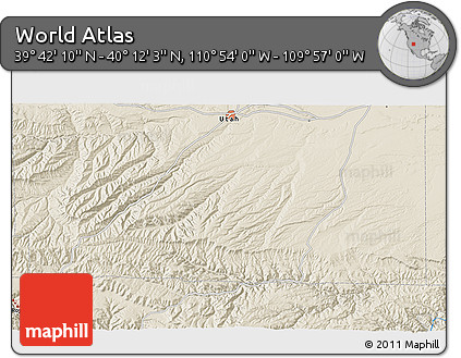 Shaded Relief 3D Map of the Area around 39° 57' 6" N, 110° 25' 30" W