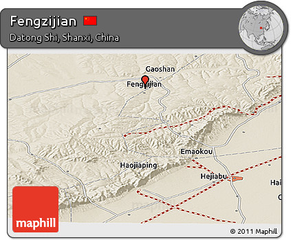 Shaded Relief Panoramic Map of Fengzijian