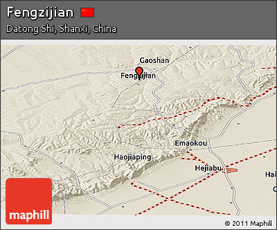 Shaded Relief Panoramic Map of Fengzijian