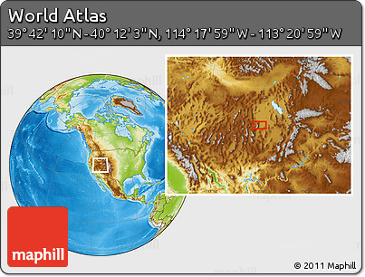 Physical Location Map of the Area around 39° 57' 6" N, 113° 49' 29" W