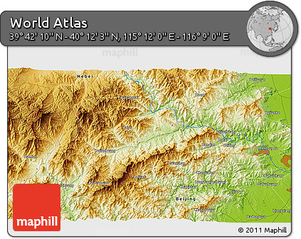 Physical 3D Map of the Area around 39° 57' 6" N, 115° 40' 30" E