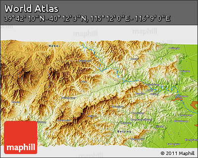 Physical 3D Map of the Area around 39° 57' 6" N, 115° 40' 30" E