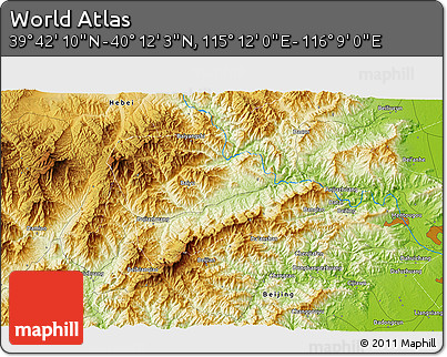 Physical 3D Map of the Area around 39° 57' 6" N, 115° 40' 30" E