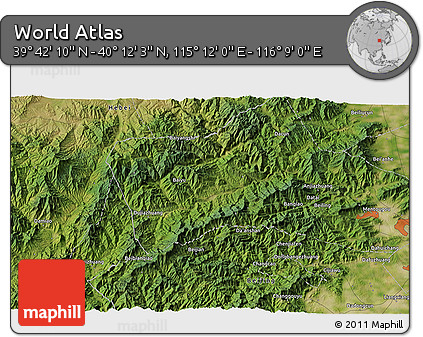 Satellite 3D Map of the Area around 39° 57' 6" N, 115° 40' 30" E